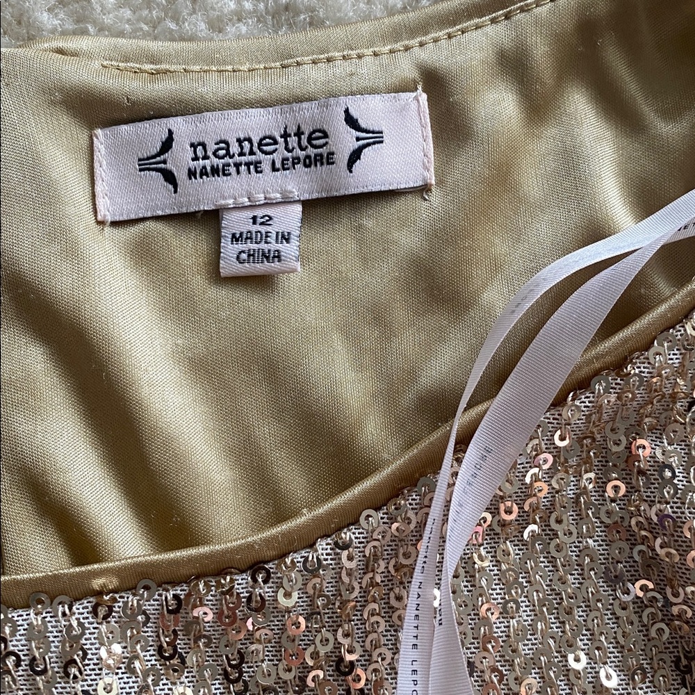 Nanette Lepore size 12 gold sequin midi dress excellent condition - Picture 7 of 9